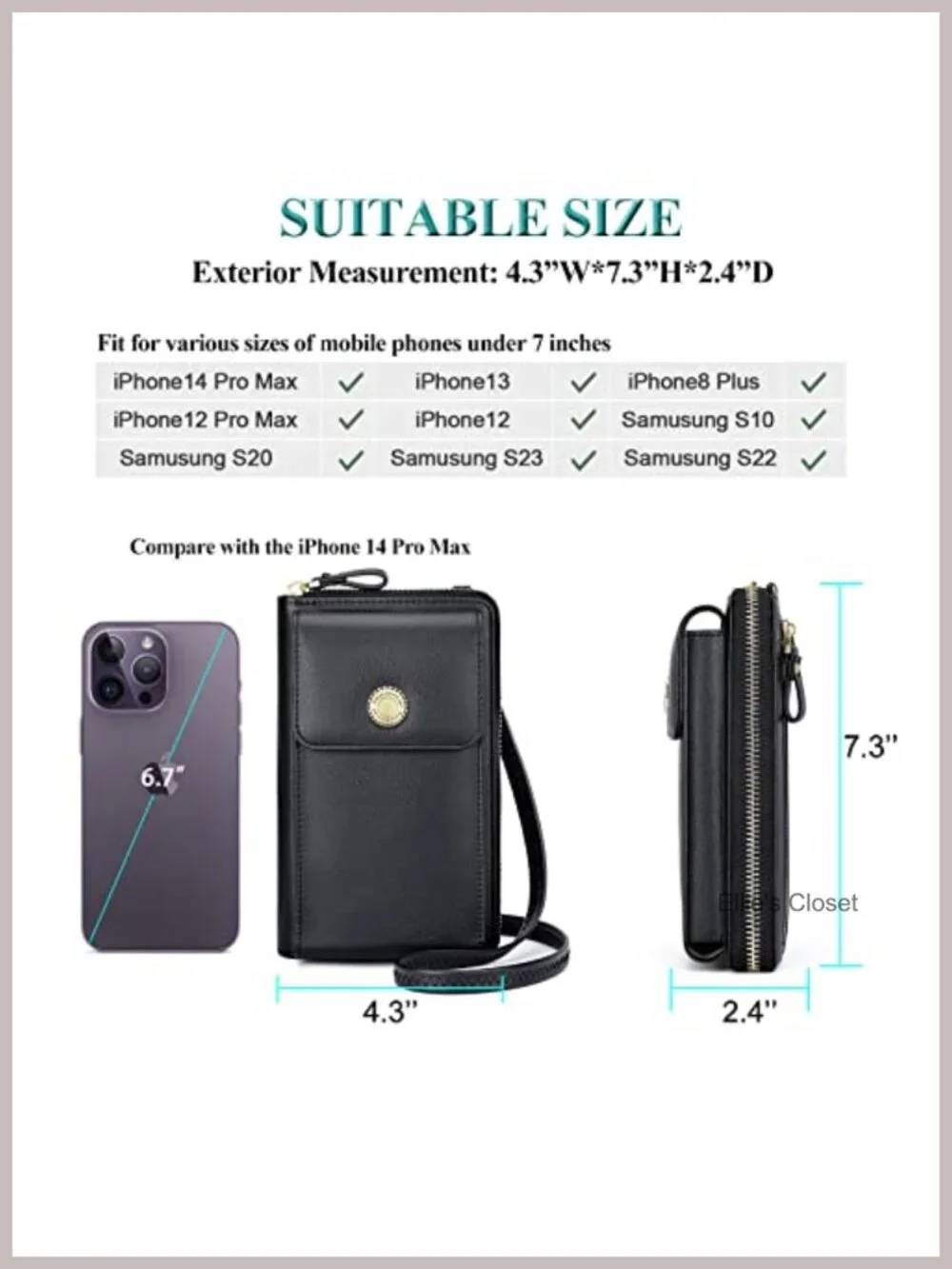 Faux Leather RFID Blocking Crossbody Cell Phone Wallet with Tassel, Adjustable
